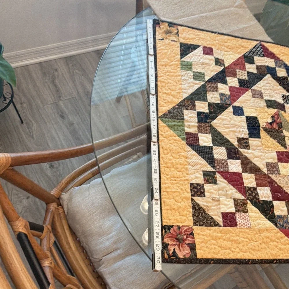 Handmade Quilted Cotton Patchwork Square Table Topper Beige Floral 23.5in